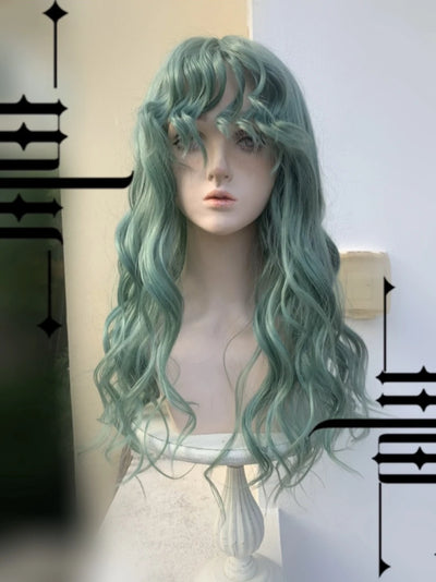 Green Curly Hair Female Wig Realistic Wigs