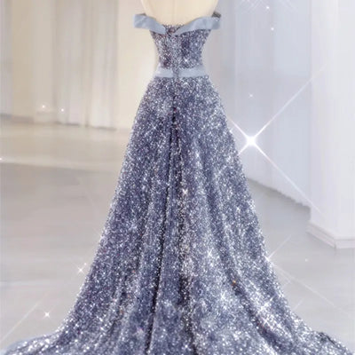 Host Dress Light Luxury Minority New Elegant Sequins Gray