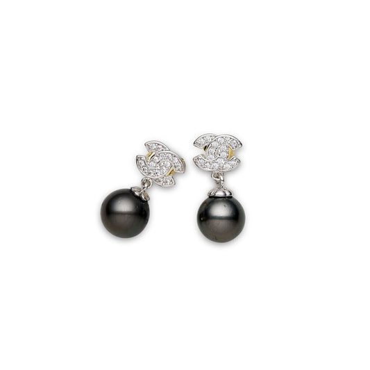 Tahitian South Sea Black Pearls Sanrtorini Dangling Earrings 11-12 mm AA-0