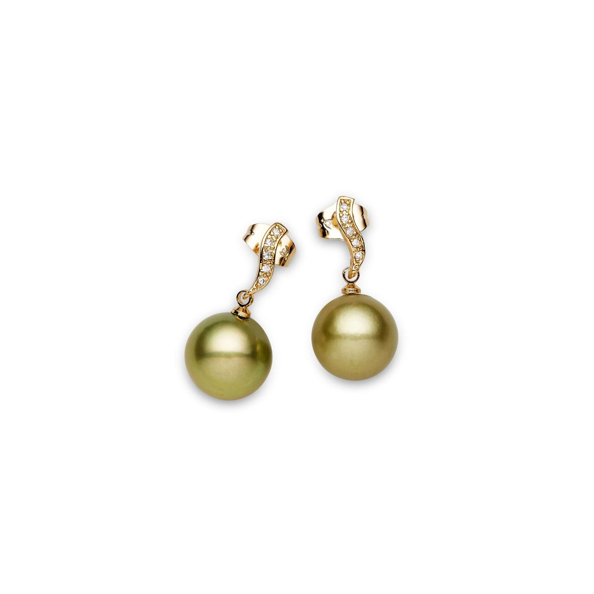 Tahitian South Sea Pistachio Pearls Oatsland Dangling Earrings 12-13 mm AAA-0