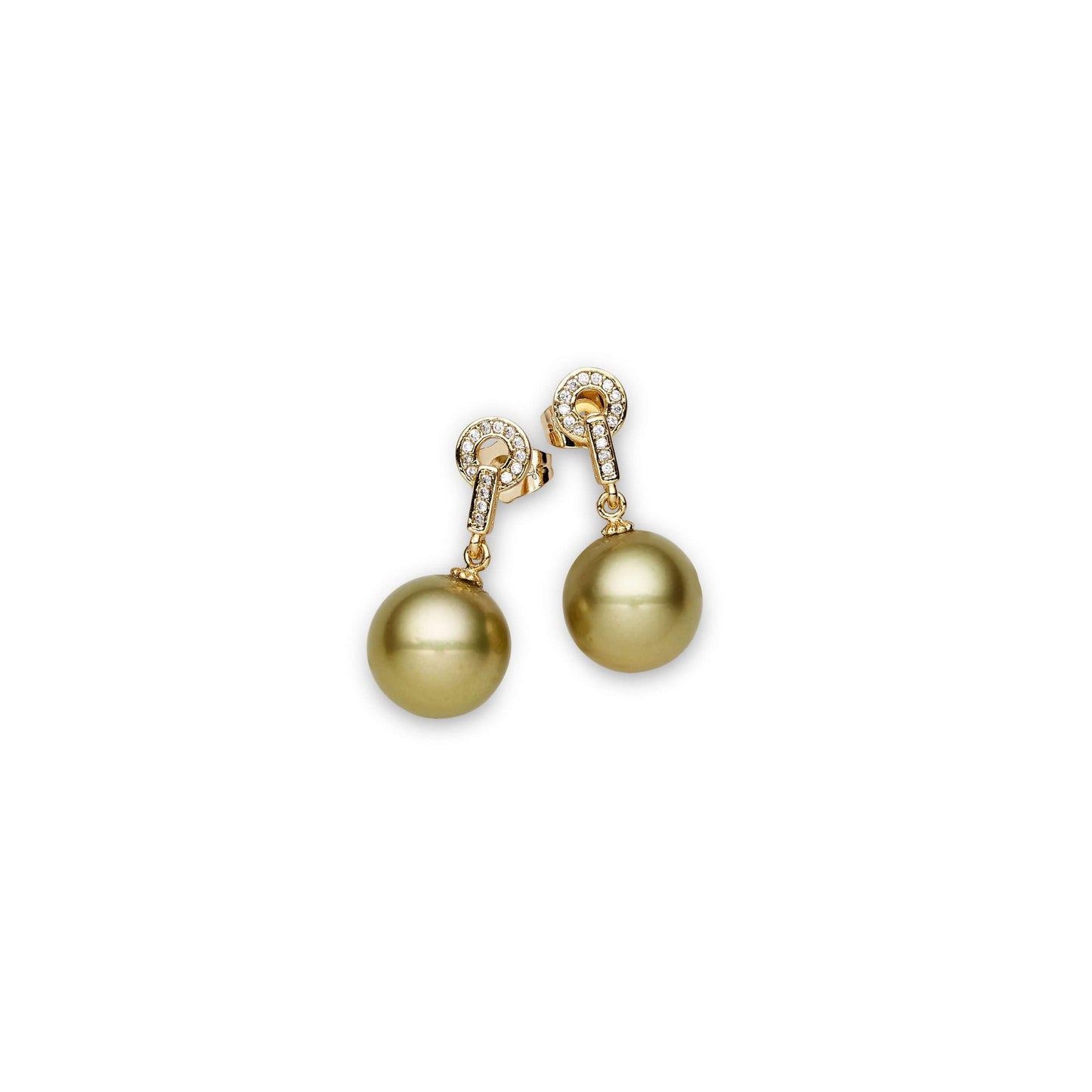 Tahitian South Sea pistachio pearl dangling earrings