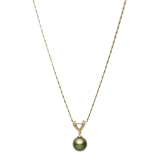 Tahitian South Sea Pistachio Pearl Carnegie Pendant 11-12 mm AAA-0