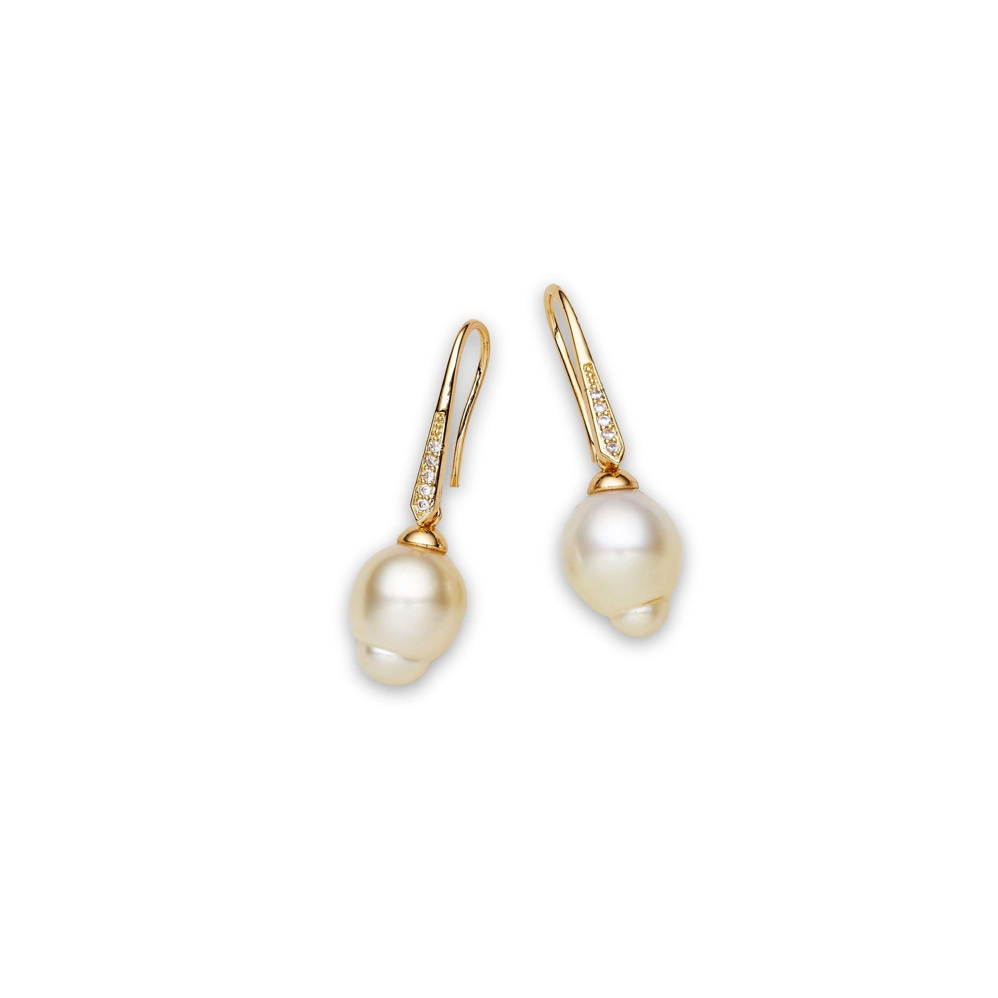 South Sea Gold-Creamish Pearls Sydenham Dangling Earrings 12-13 mm AAA-0