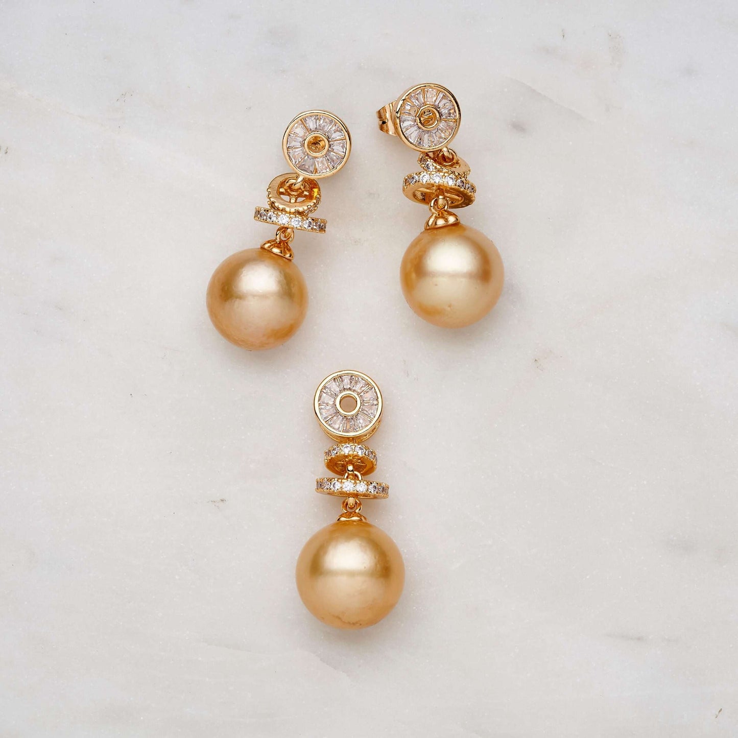 South Sea Gold Pearls Manly Earrings 13-14 mm AAA-4