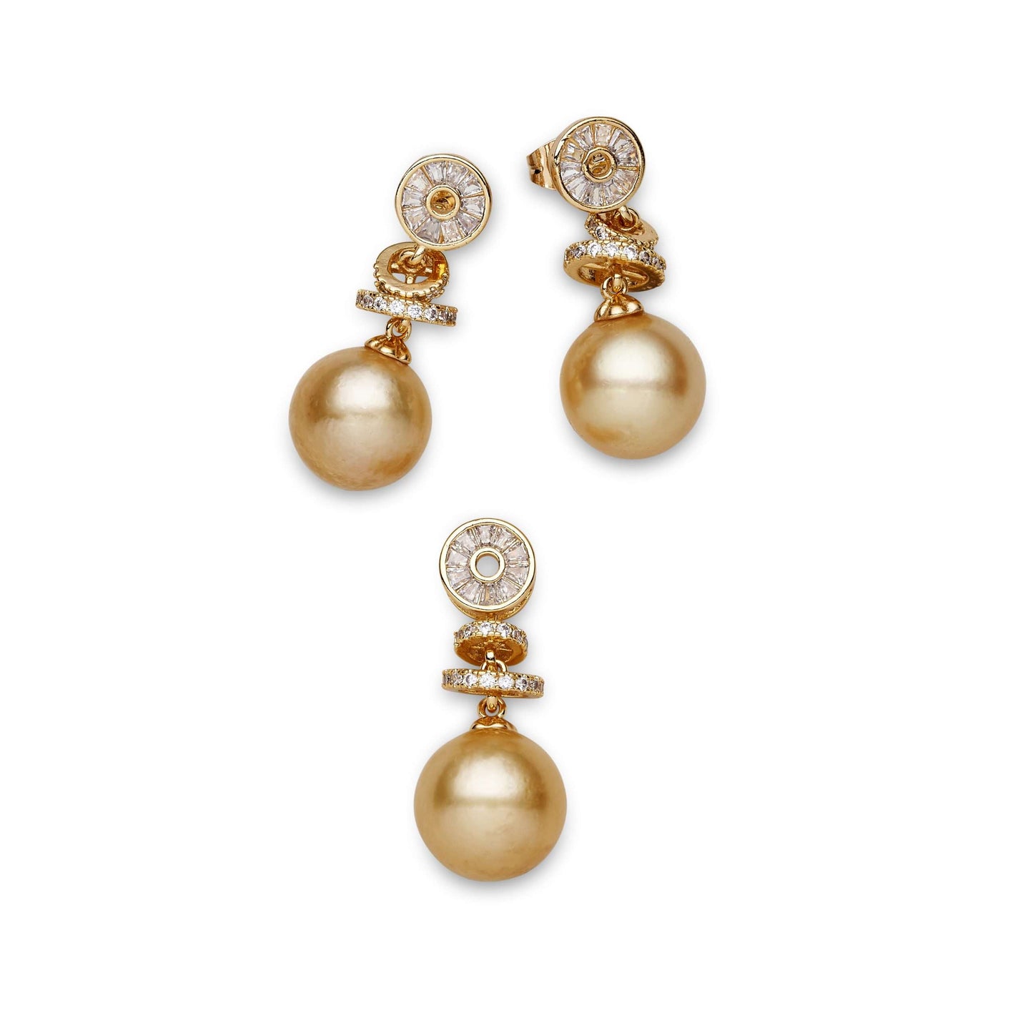 South Sea Gold Pearls Manly Earrings 13-14 mm AAA-2