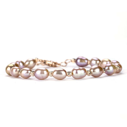 Freshwater purple drop-shaped pearl bracelet with copper finish