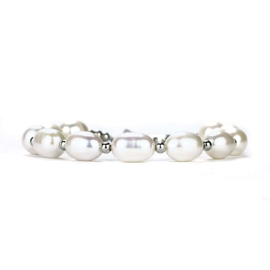 Freshwater Drop Shape White Paddington Bracelet 7-8 mm AAA-0