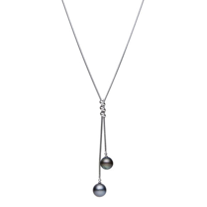 Tahitian South Sea black pearl long chain necklace with pendant