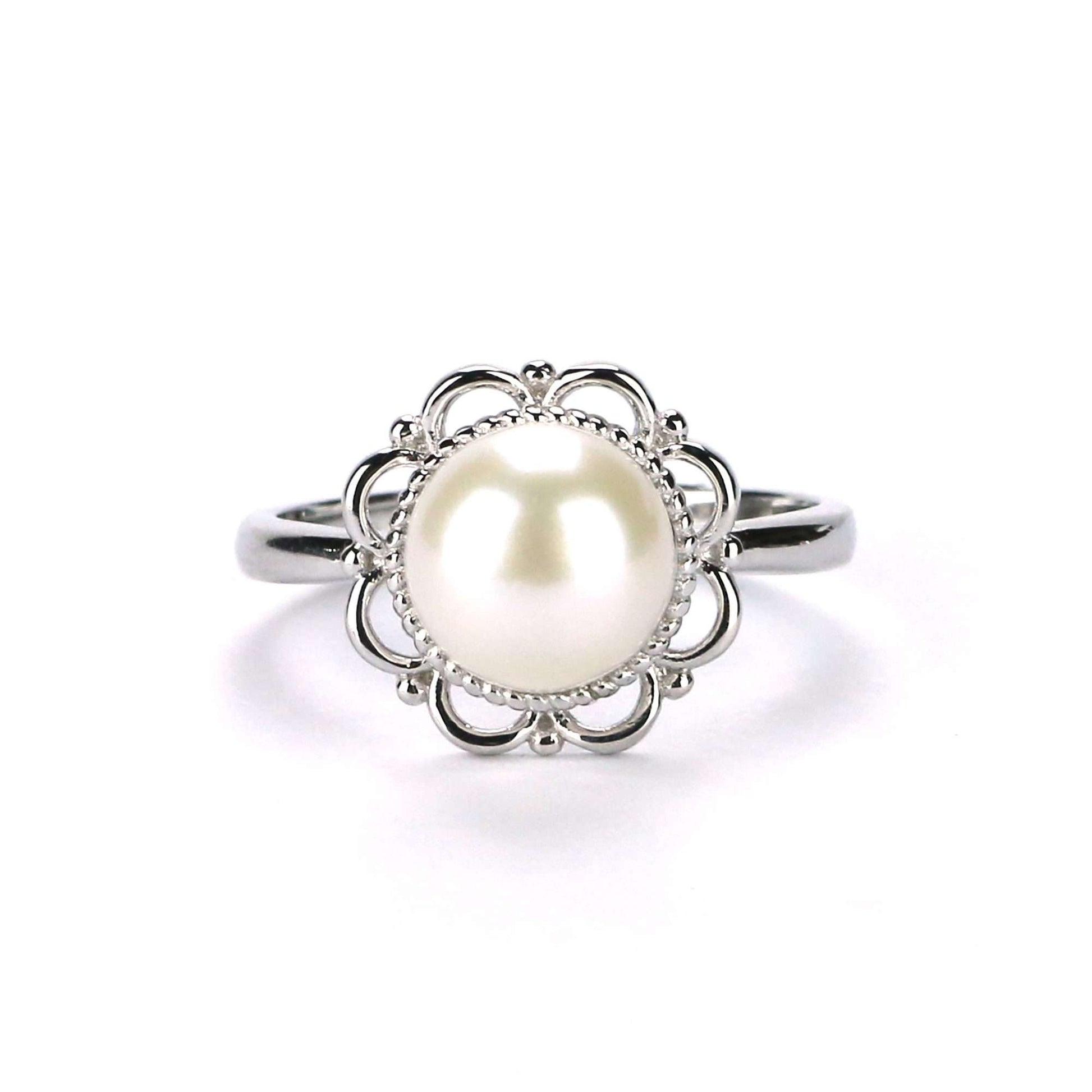 Freshwater Button Shape White Pearls Medindie Ring 8 mm AAAA-0