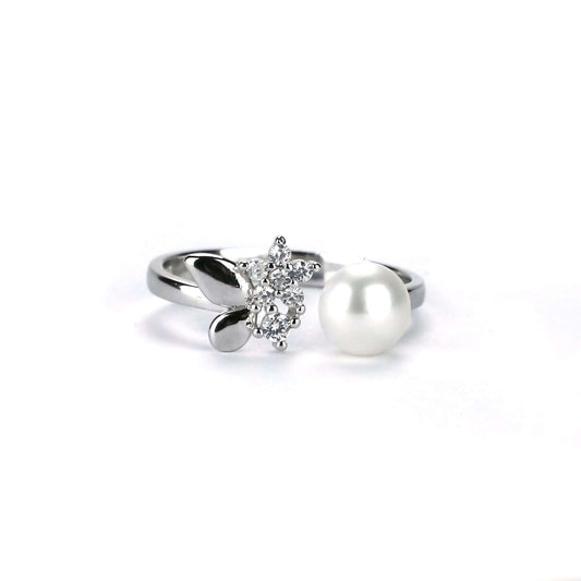 Freshwater Button Shape White Pearls Dalkeith Ring 6 mm AAAA-0