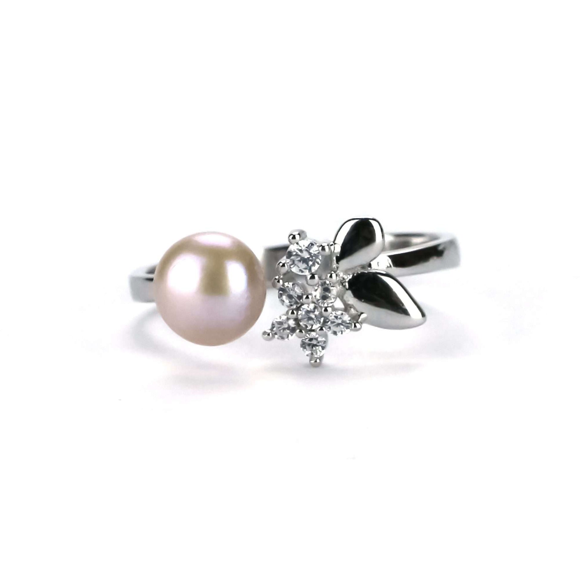 Freshwater button-shaped purple pearl ring with adjustable silver setting.