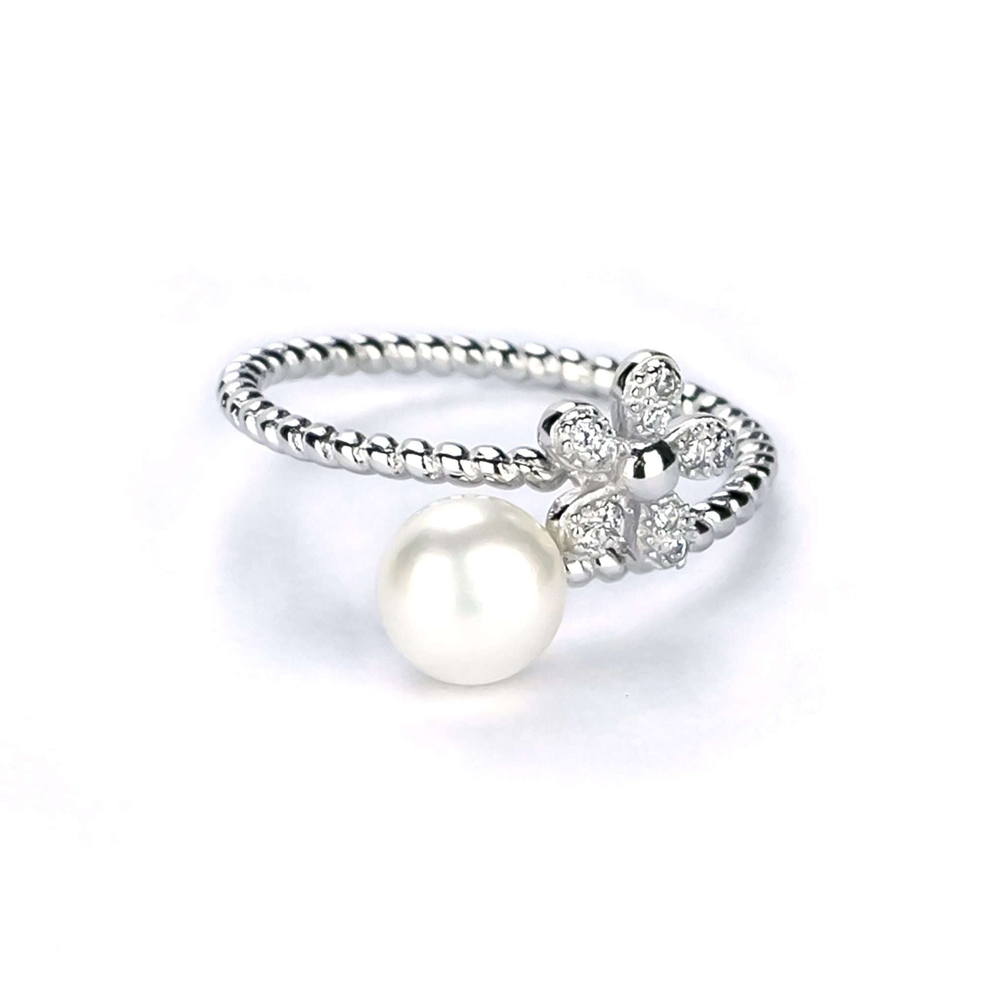 Freshwater Button Shape White Pearls Leabrook Ring 7.5 mm AAAA-0