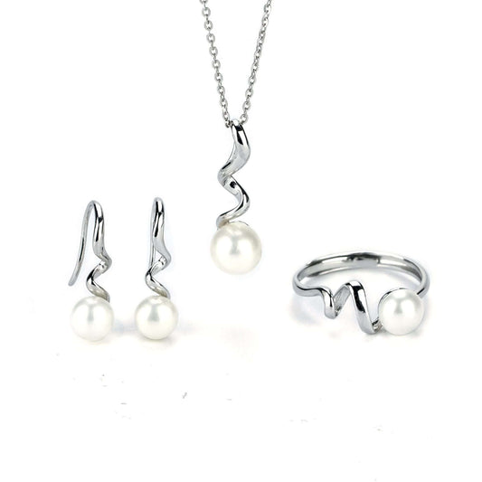 Freshwater White Drop and Button Shaped Pearl Clarkson Jewellery Set 6-7 mm AAAA-0