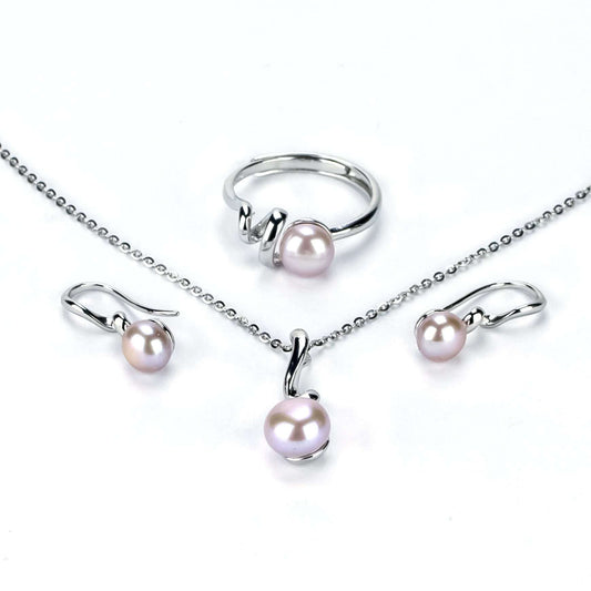 Freshwater Purple Drop and Button Shaped Pearl Clarkson Jewellery Set 6-7 mm AAAA-0