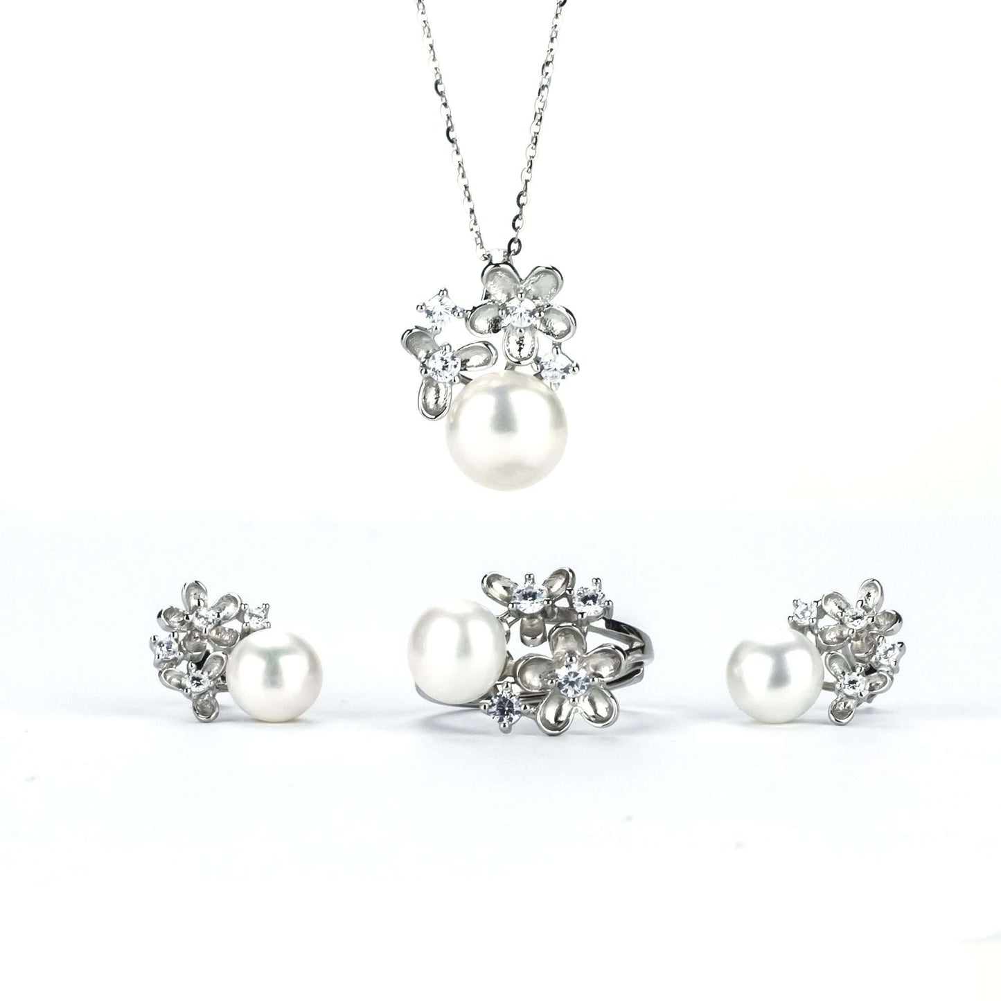 Freshwater White Button Shaped Pearl Merriwa Jewellery Set 8-10 mm AAAA-0