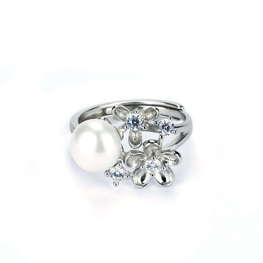 Freshwater Button Shape White Pearls Netherby Ring 8.5 mm AAAA-0