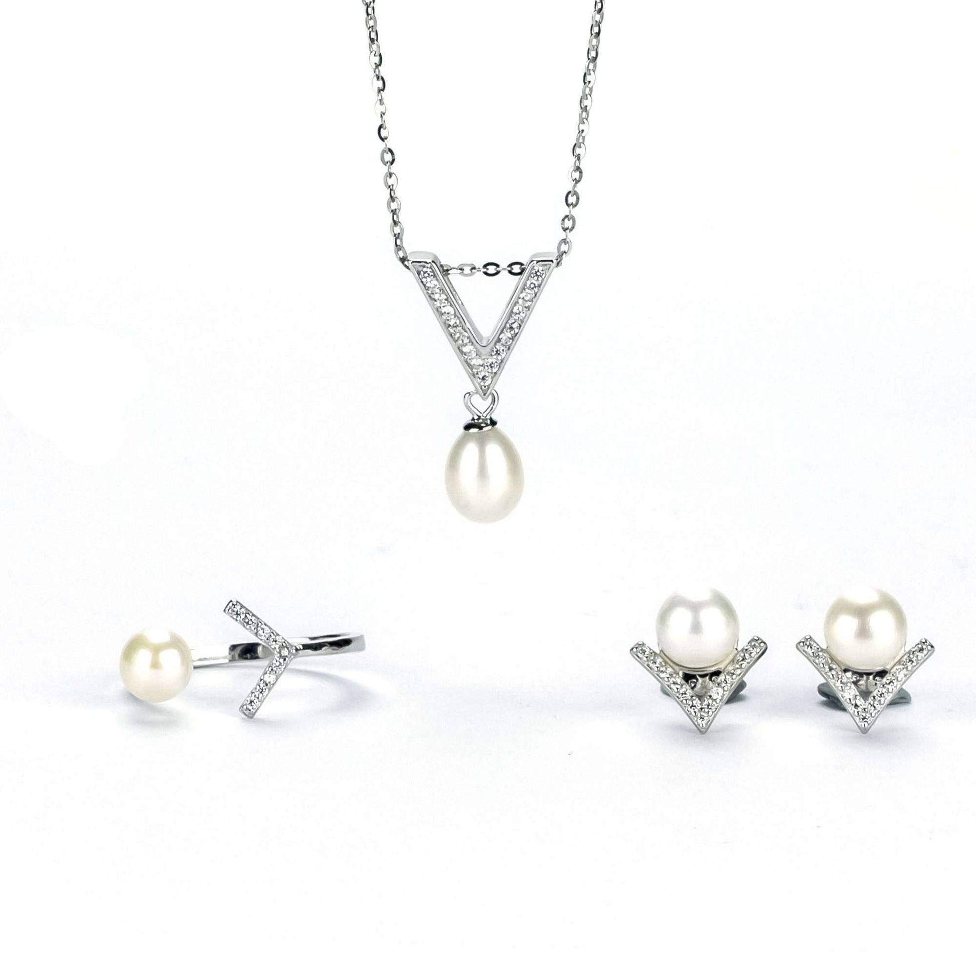 Freshwater White Drop and Button Shaped Pearl Waikiki Jewellery Set 6-7 mm AAAA-0