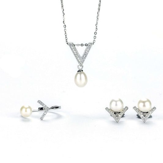 Freshwater White Drop and Button Shaped Pearl Waikiki Jewellery Set 6-7 mm AAAA-0