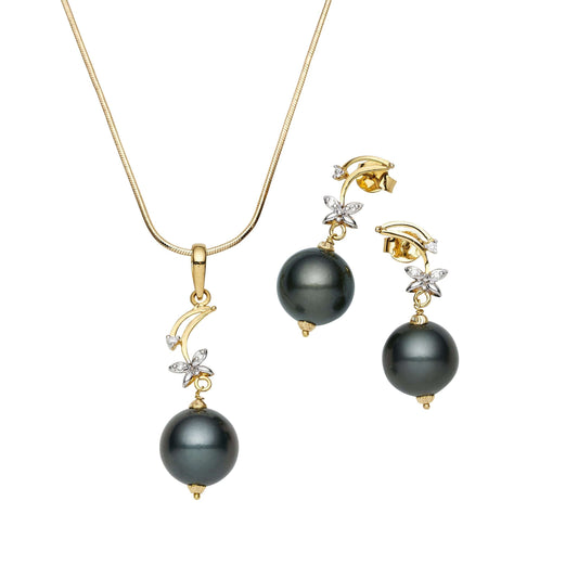 Tahitian South Sea Black Pearls Koala Diamond Set in 14ct Gold Set 12-14 mm AAA-0