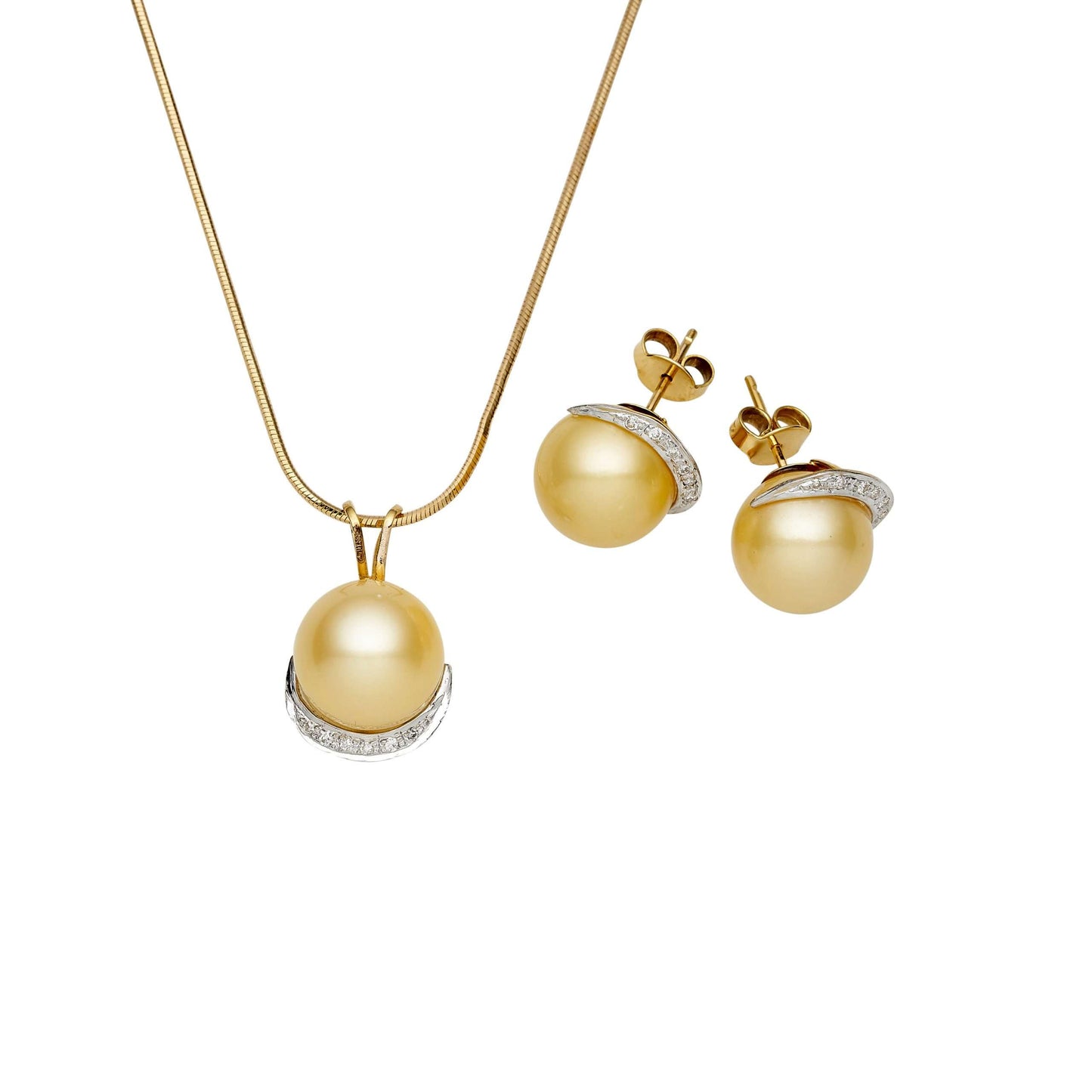 South Sea Gold Pearls Cockatoo Diamond Set in 14ct Gold Set 13-14 mm AAA-0