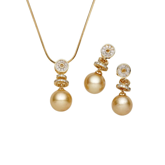 South Sea gold pearl earrings, 13-14mm