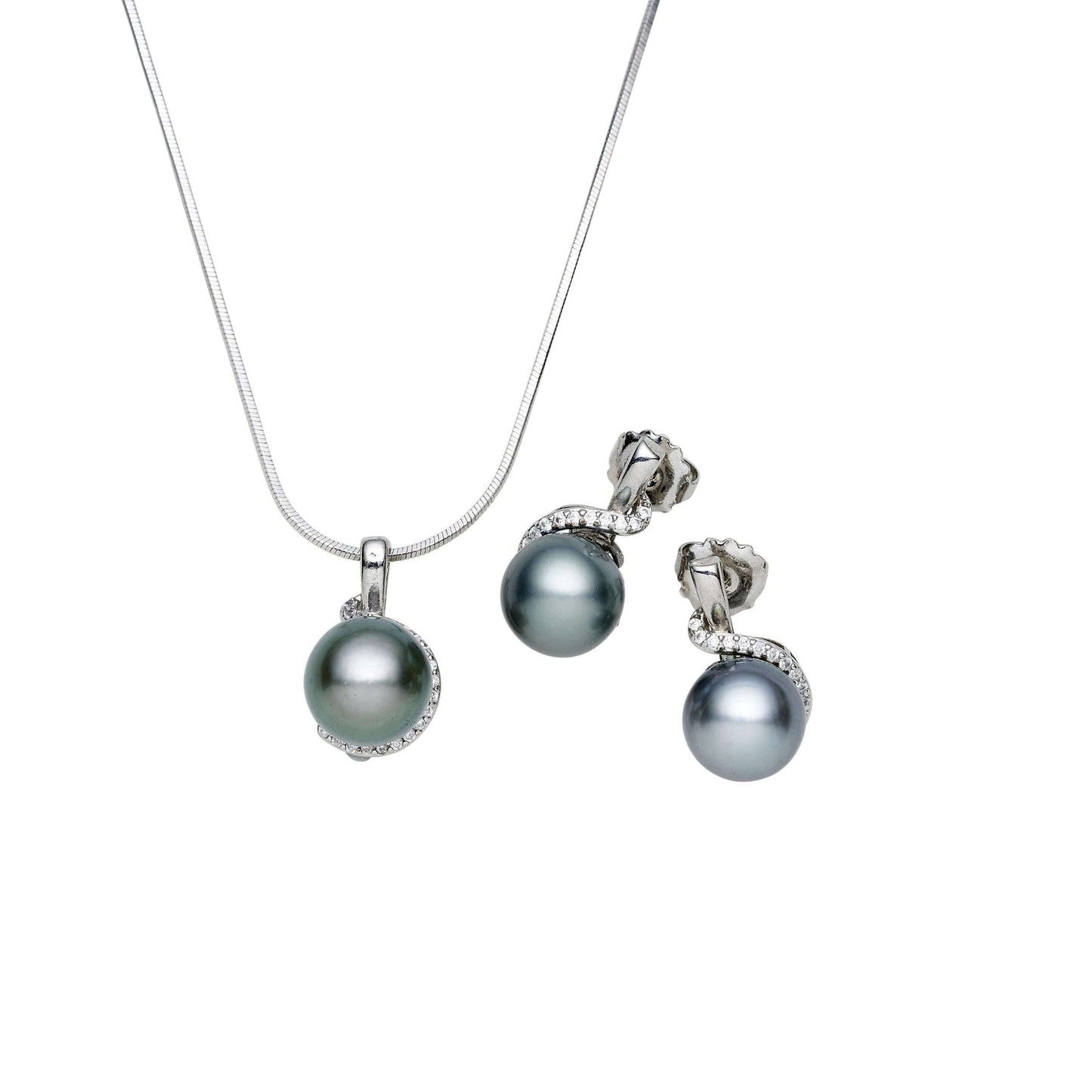 Tahitian South Sea black pearl necklace and earring set