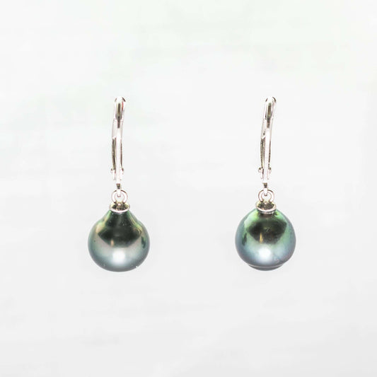 Tahitian South Sea Black Pearl Keith Teardrop Earrings 8 - 9 MM-0