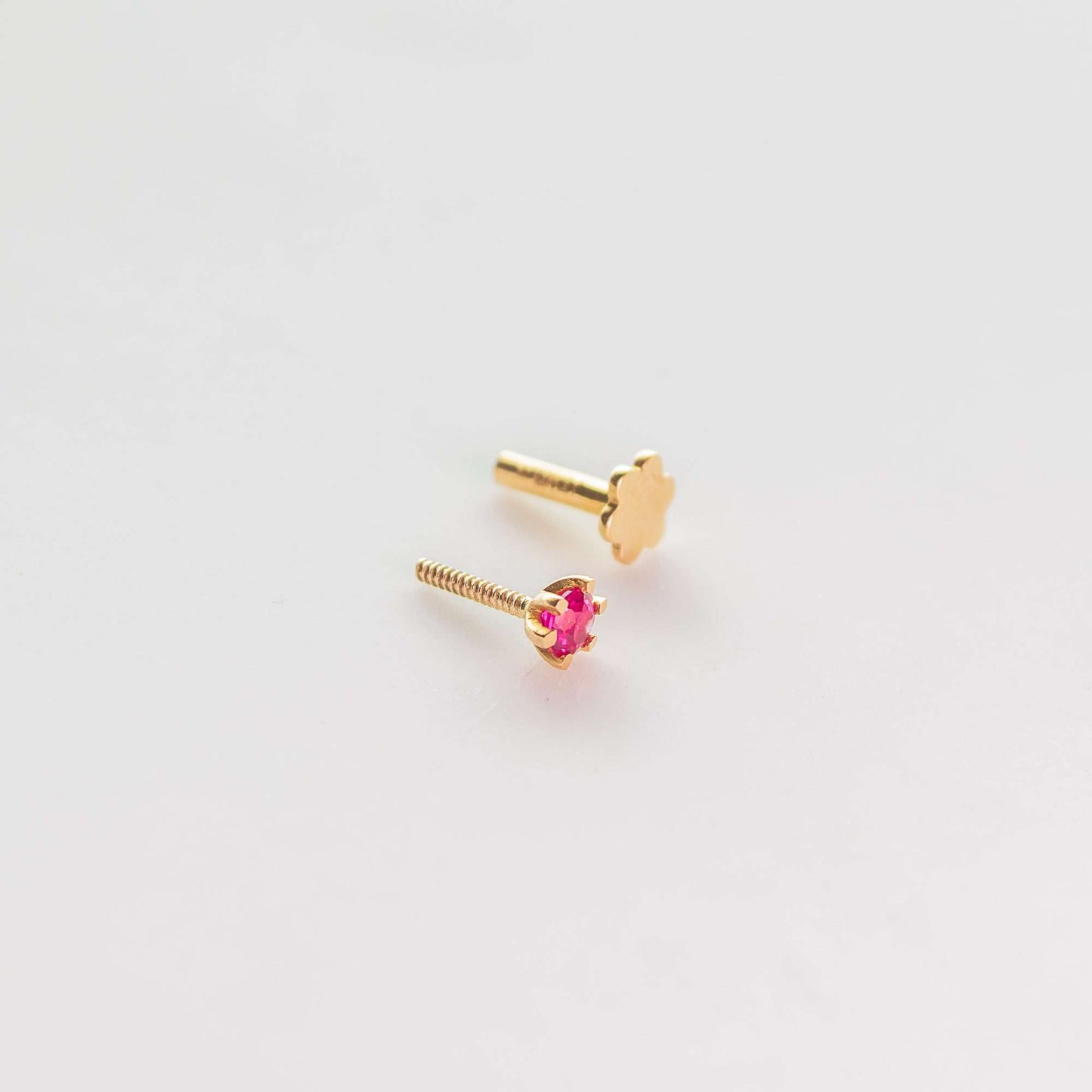 0.05 CT Ruby Stud in 18 CT Yellow Gold, Claw Shape-0