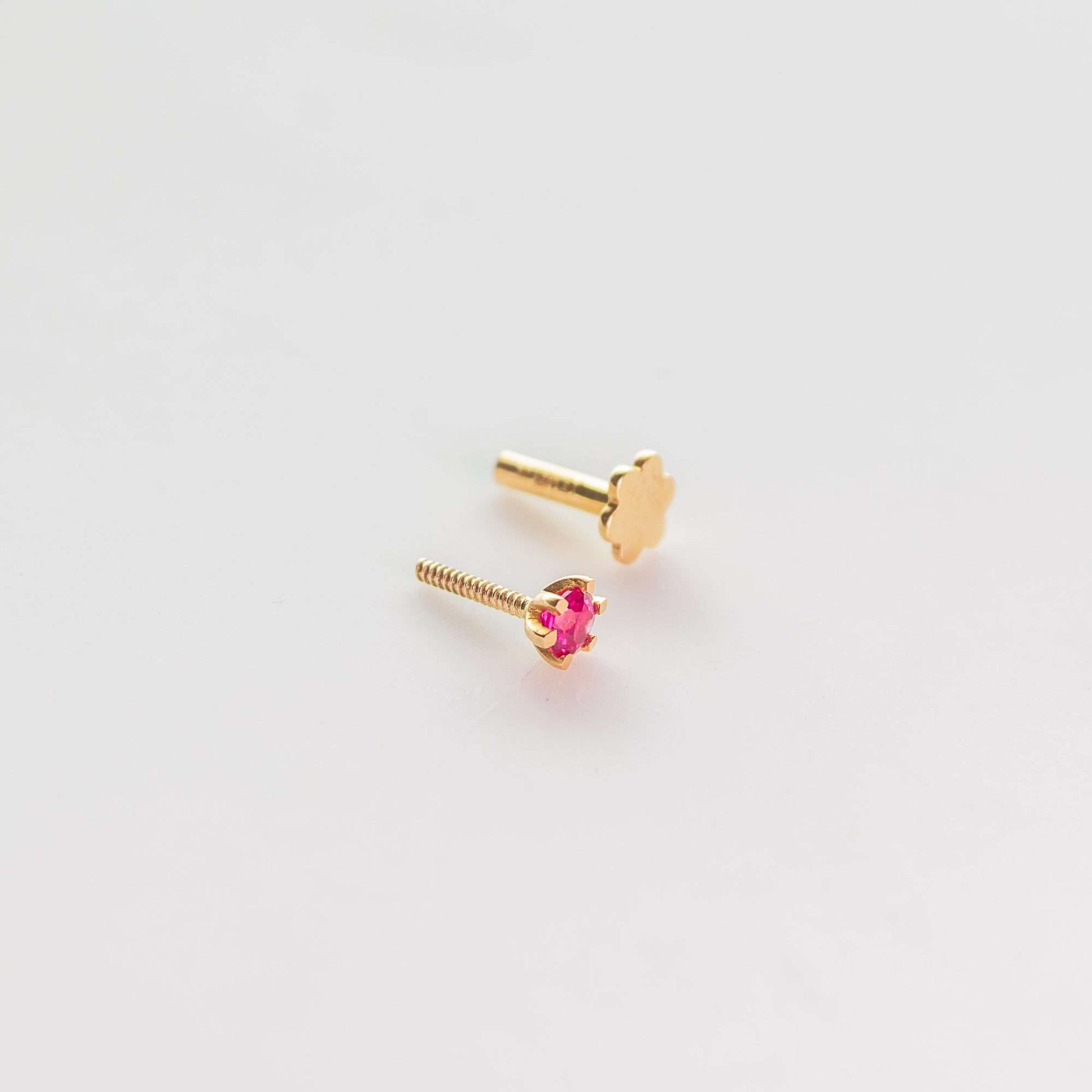 0.05 CT Ruby Stud in 18 CT Yellow Gold, Claw Shape-0