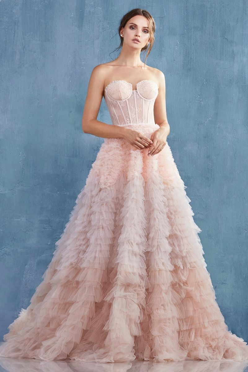 Strapless Ruffled Ombre Eva Ballgown-3