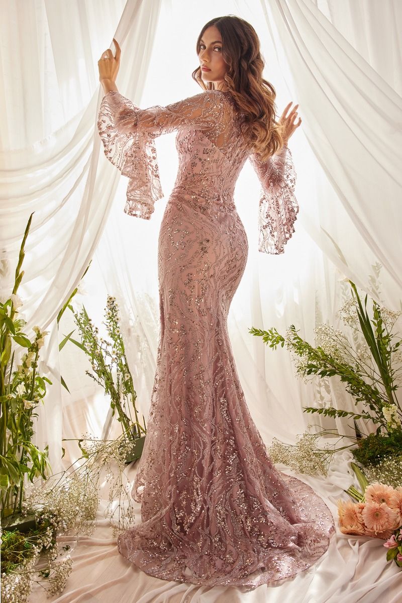 Flared Long Sleeve Mermaid Gown-2