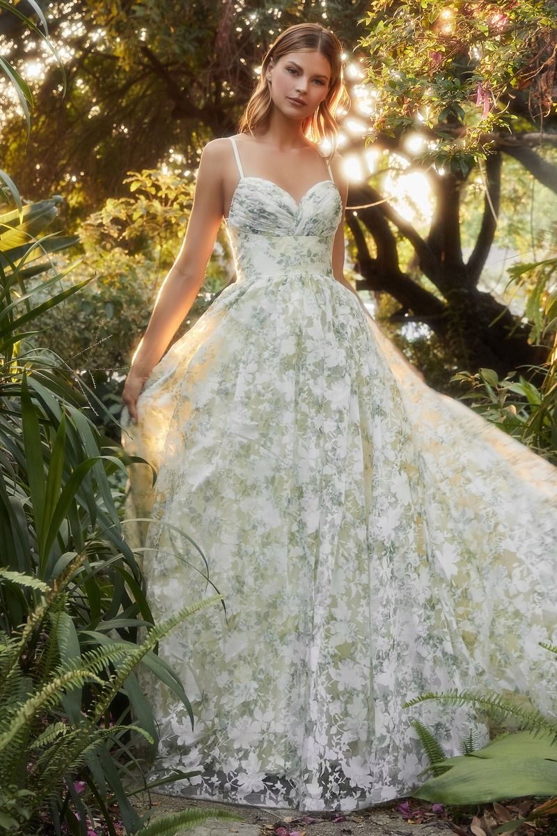 Floral Printed A-Line Organza Gown-0