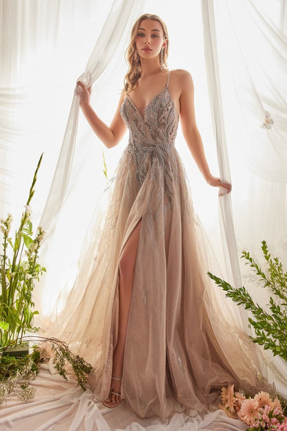 Granite Silver Tulle A-Line Gown-0