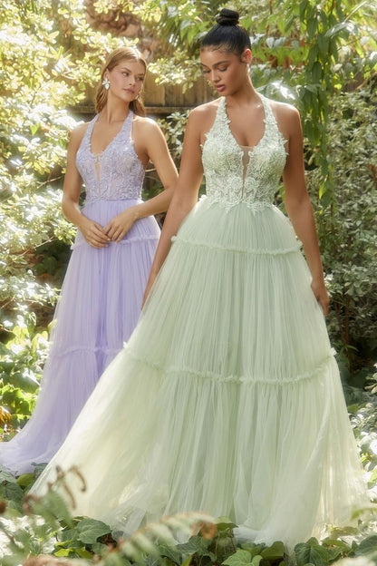 Garden Lace Halter Gown With Tier Skirt-0