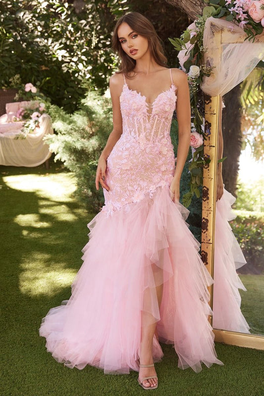 Lace & Tulle Pink Mermaid Dress-0