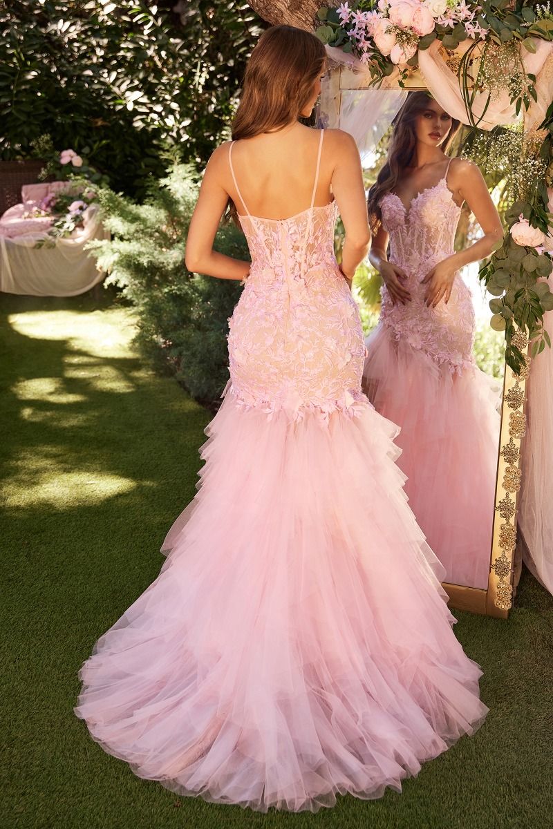 Lace & Tulle Pink Mermaid Dress-2