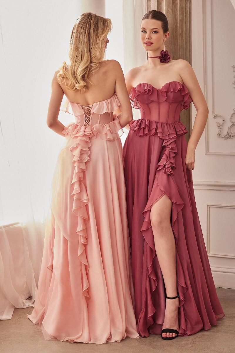 Strapless Chiffon Ruffle A-Line Dress-0