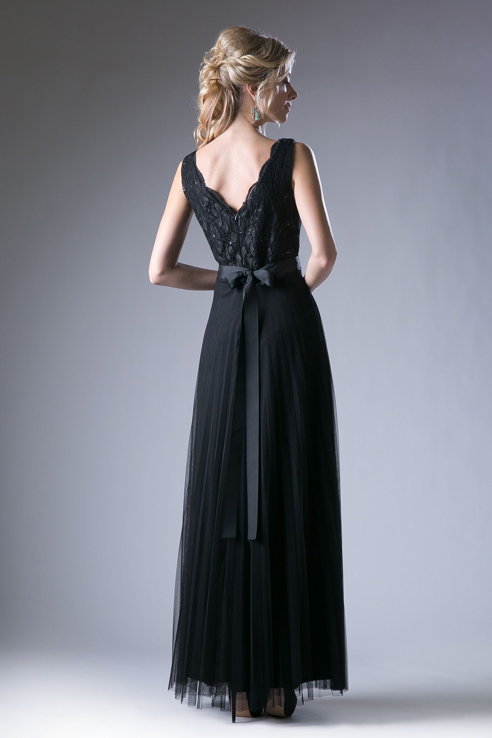 A-line dress with lace bodice and pleated tulle skirt.-1