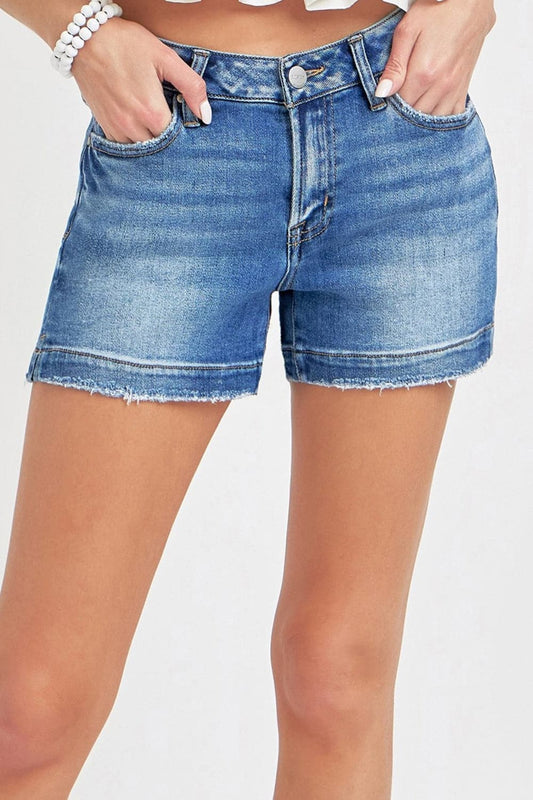 RISEN Low Rise Slit Denim Shorts-0