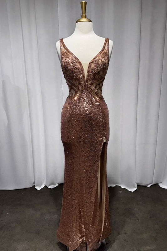 Fitted Sequin Gown-0