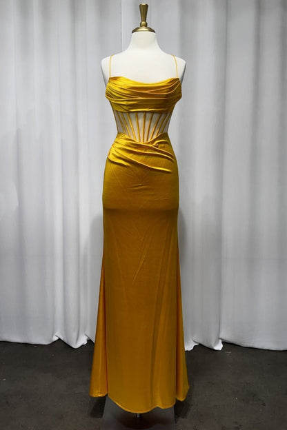 Yellow Satin Corset Gown-0