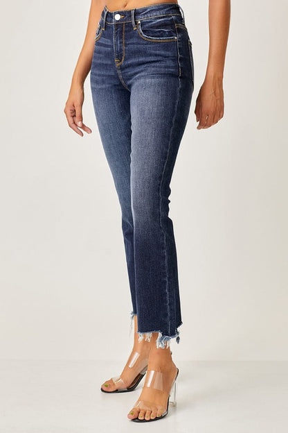 Risen Full Size Frayed Hem Cropped Straight Jeans-2