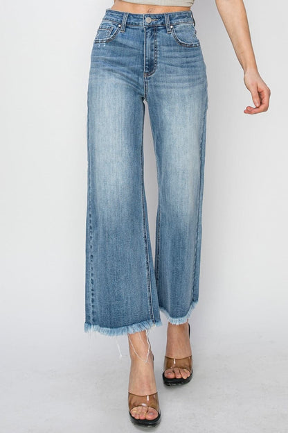 RISEN Raw Hem Cropped Wide Leg Jeans-3