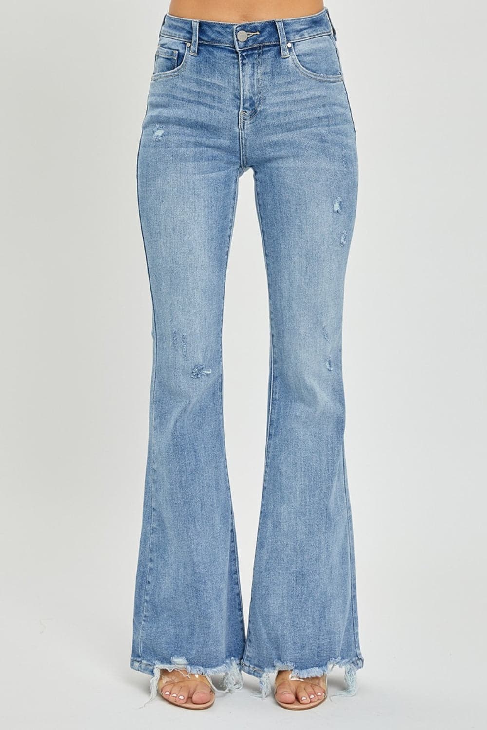 Risen Full Size High Rise Frayed Hem Flare Jeans-4