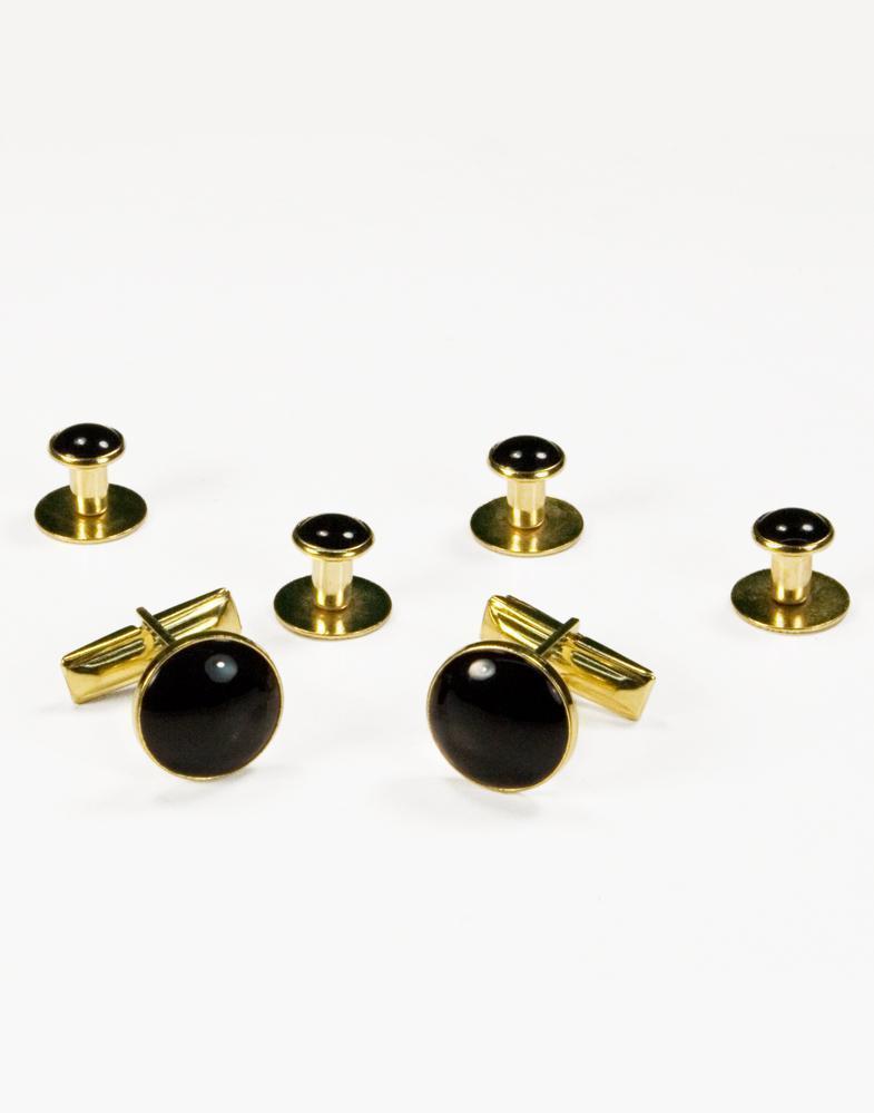 Basic Black with Gold Trim Studs and Cufflinks Set-0