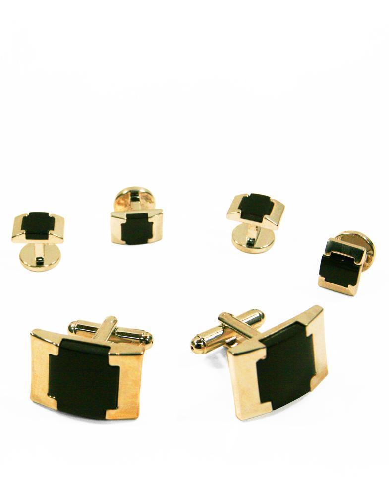 Black Watch Link Onyx with Gold or Silver Edge Studs and Cufflinks Set-0