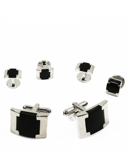 Black Watch Link Onyx with Gold or Silver Edge Studs and Cufflinks Set-1