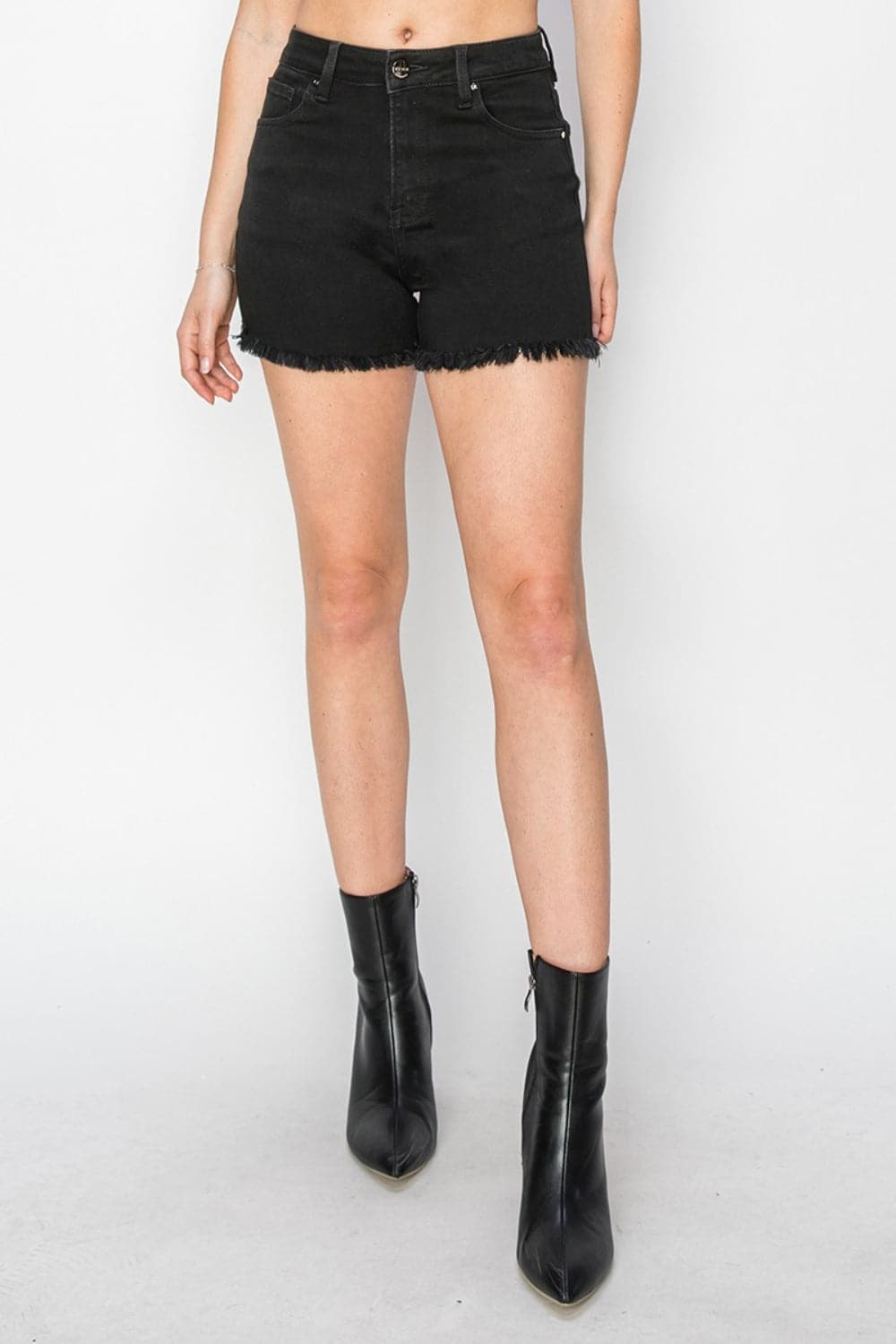 RISEN Full Size High Waist Raw Hem Denim Shorts-4