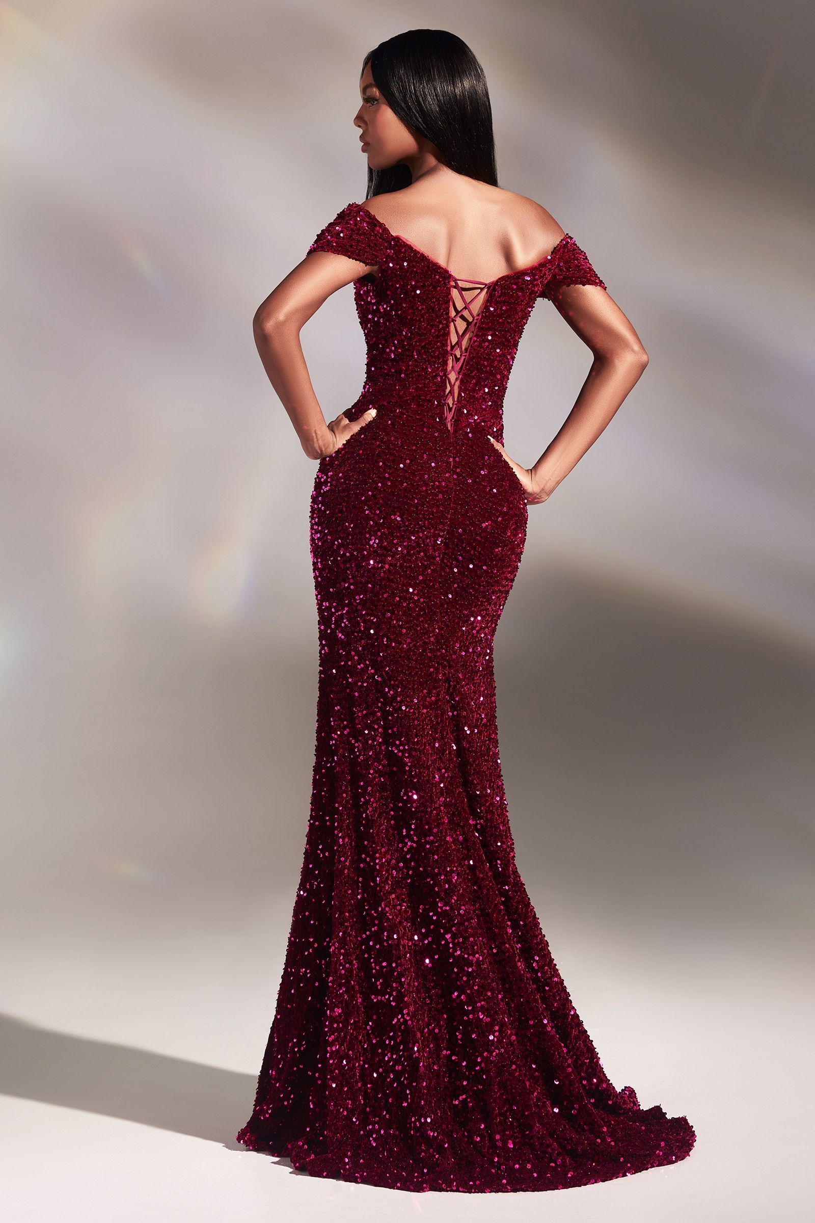 Velvet Sequin Off The Soulder Gown-3