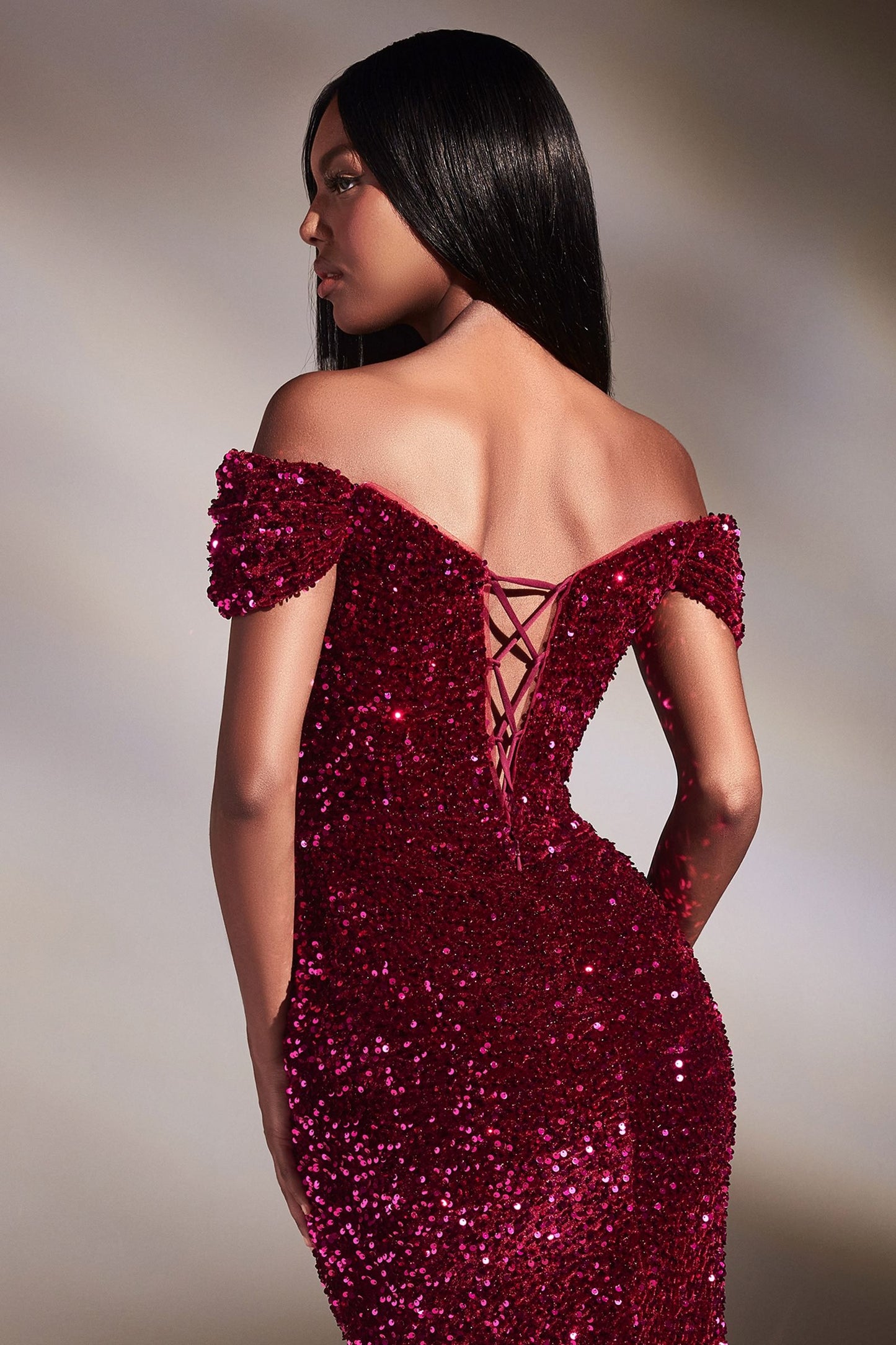 Velvet Sequin Off The Soulder Gown-4